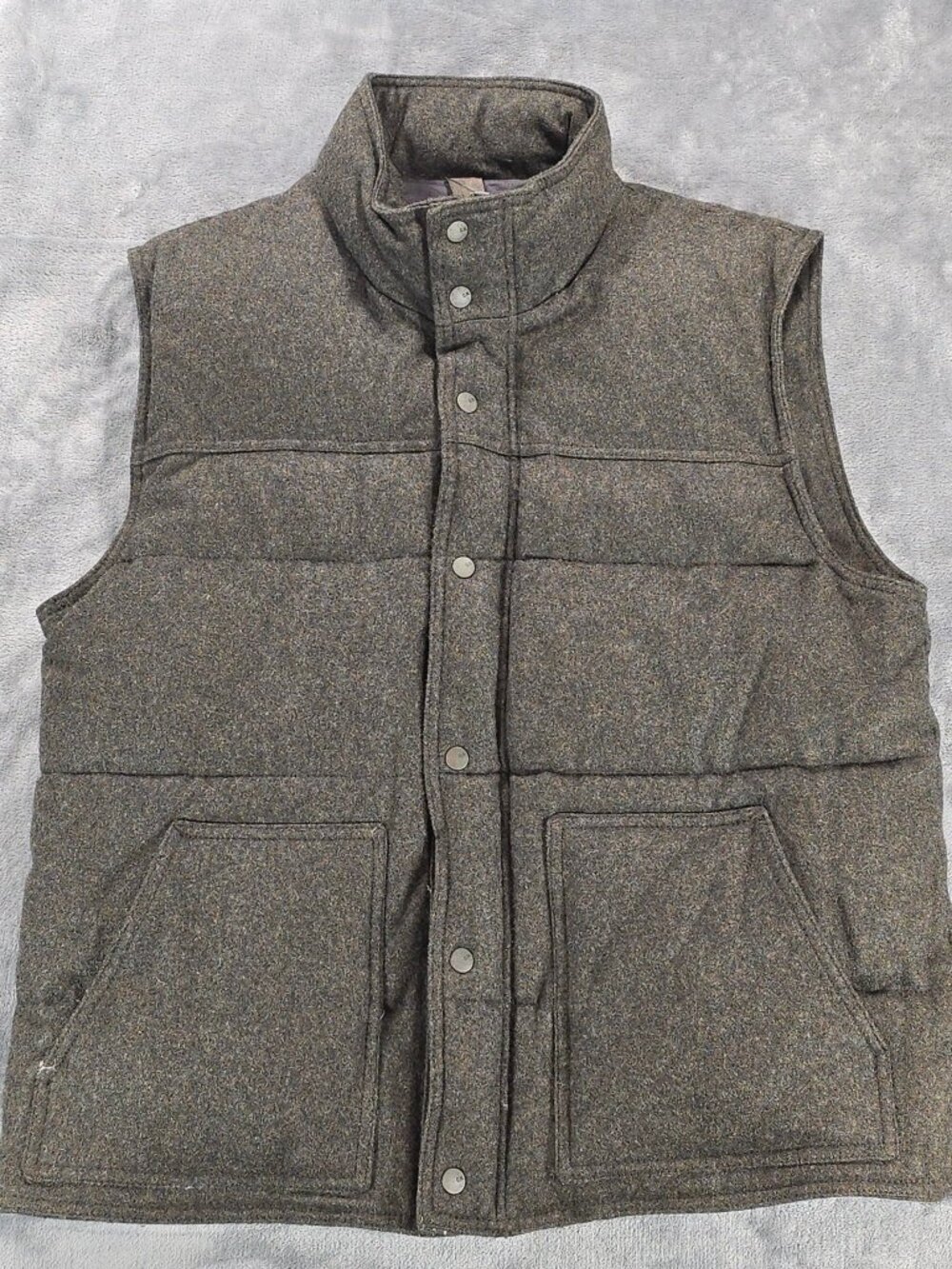 Old Navy Puffer Vest Mens L Brown Wool Blend Snap Zip Insulated